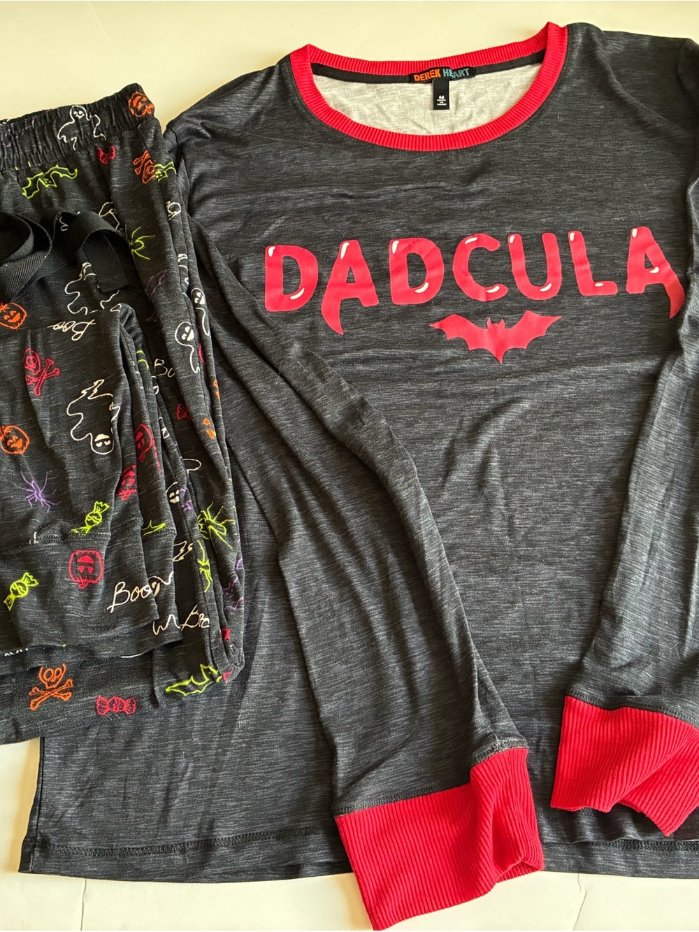 Derek Heart Men's Gray Pajama Set with Red Accents 'DADCULA'